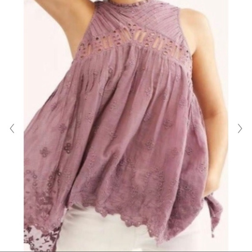 Free People ๐ฏ Cotton Plum Cut Out Embroidered Sleeveless Tank size XS - Picture 2 of 11
